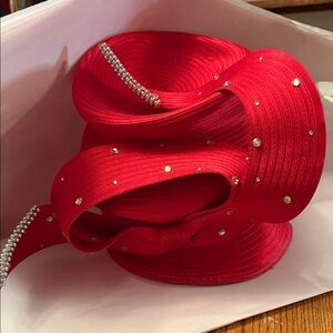 Chic Red Women's Church Hat with Sparkling Accents